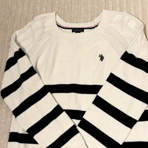 U.S. Polo Assn. Cream Sweater with Black Stripes